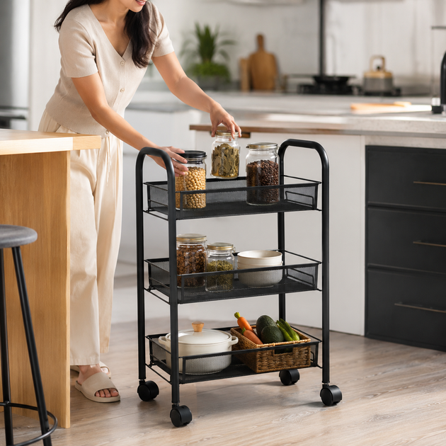 Универсальная металическая полка-этажка Easy Shelf на колесах 63×44×26см ES-76135 Black - Фото 9 Универсальная металическая полка-этажка Easy Shelf на колесах 63×44×26см ES-76135 Black - изображение 9