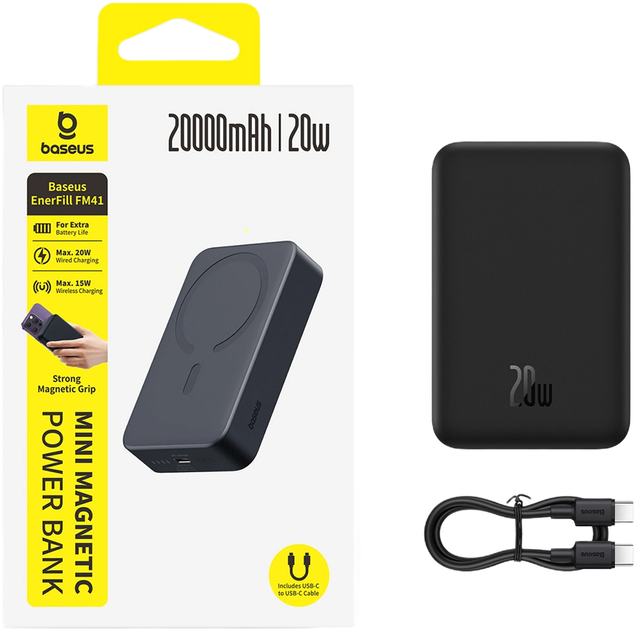 Powerbank Baseus EnerFill FM41 20000mAh 20W Magnetic / USB-C Black (6932172699277) - obraz 4