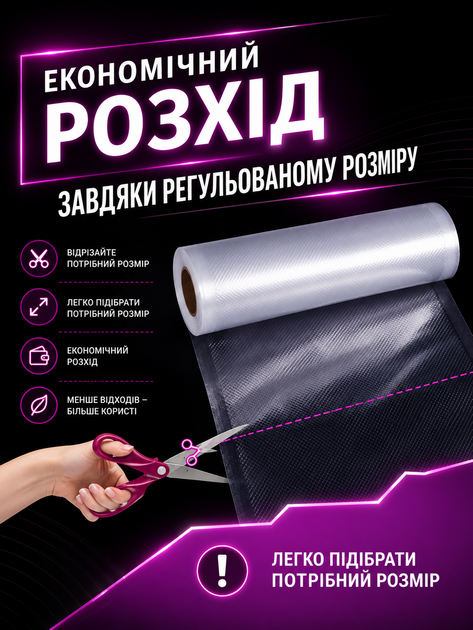Пакеты пищевые вакуумные в рулоне для вакуумного упаковщика гофрированные су-вид кульки сменная пленка для вакууматора рукав пакет вакуумный в рулонах для запайки продуктов 20х600 см Smart (Sn209707) - изображение 4