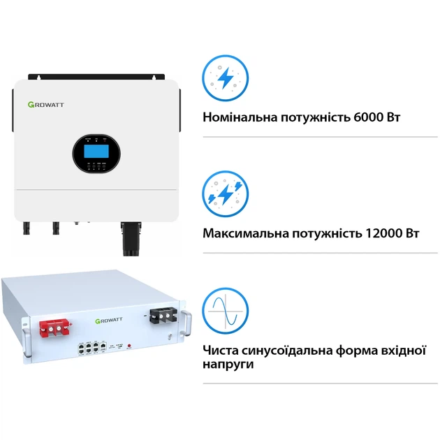Система хранения энергии Growatt SV-1GR6K1-LGR5K1-1 6kW 5.1kWh 1BAT LiFePO4 6000 циклов (SV-1GR6K1-LGR5K1-1) - изображение 3
