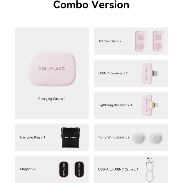 Микрофонная радиосистема Hollyland Lark A1 Combo 2TX + RX/Lightning + RX/USB-C Pink [169623] - изображение 6