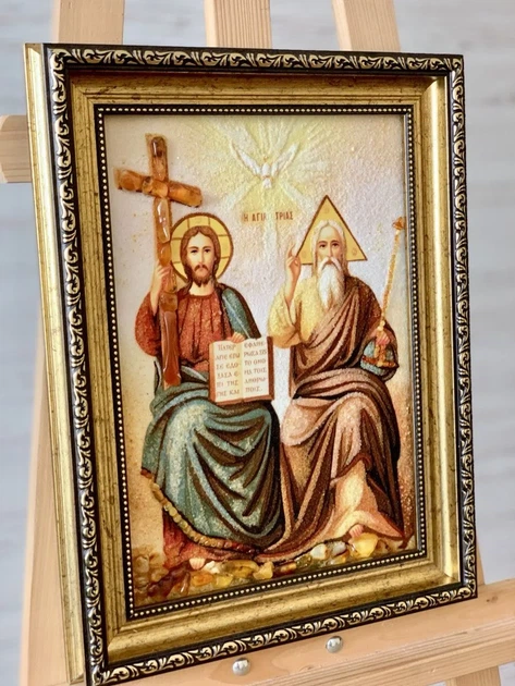 Ікона з бурштину Свята Трійця і-134 Гранд Презент 15*20 - изображение 7