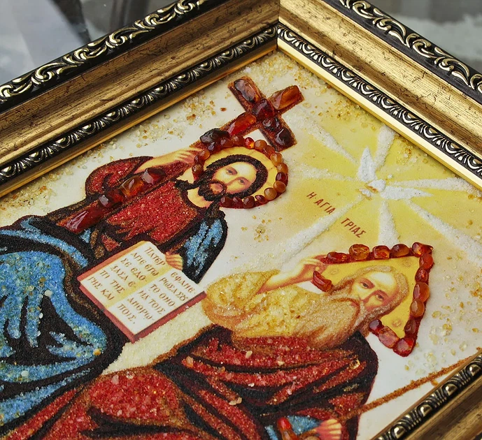 Ікона з бурштину Свята Трійця і-134 Гранд Презент 15*20 - изображение 10