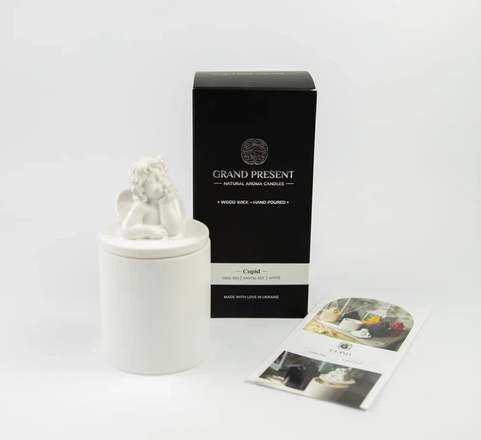 Аромасвічка CUPID SANTAL WHITE 100% WOOD WAX 165g 35h Гранд Презент NAC 1035W - изображение 9