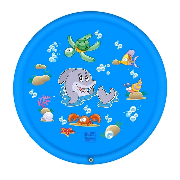 Игровой водный коврик фонтан 100 см для детей круглый ПВХ с голубым дельфином синий LS-1624 - Фото 4 Игровой водный коврик фонтан 100 см для детей круглый ПВХ с голубым дельфином синий LS-1624 - изображение 4