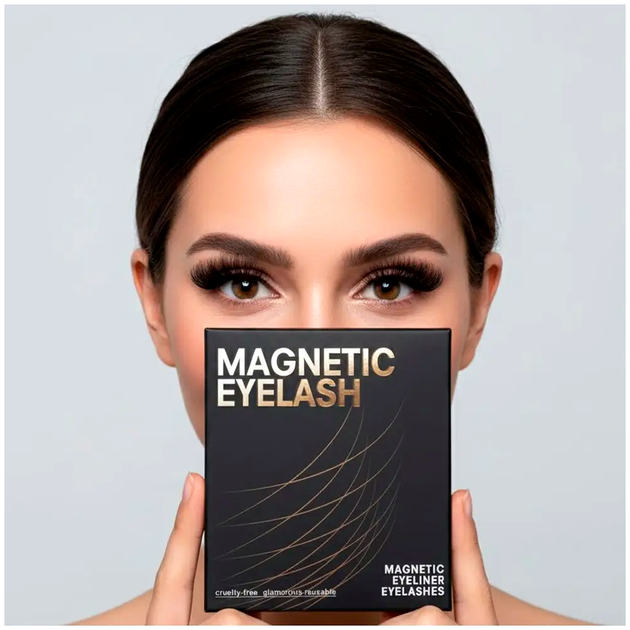 Магнитные ресницы многоразовые с подводкой и пинцетом 4 пары черные GlamLash LS-2577 - изображение 2