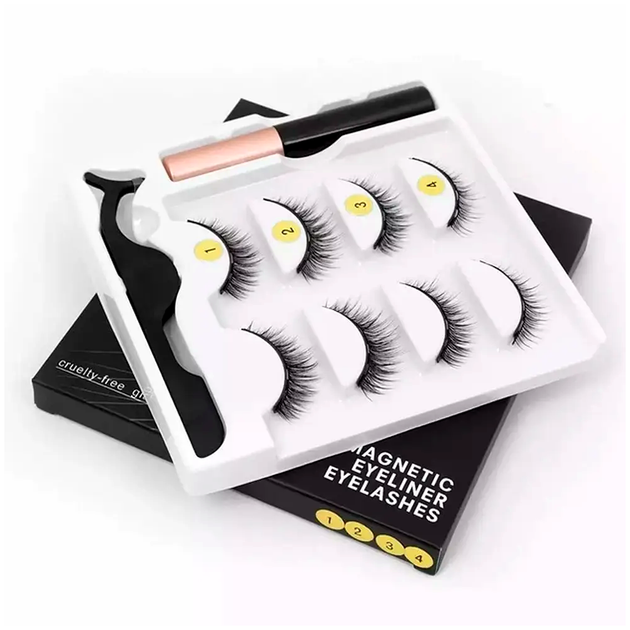 Магнитные ресницы многоразовые с подводкой и пинцетом 4 пары черные GlamLash LS-2577 - изображение 3