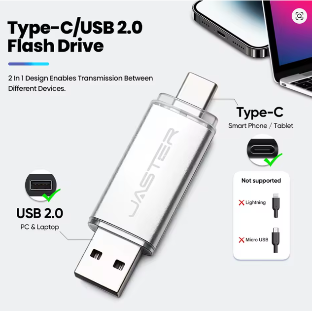 Флешка Jaster 128Gb OTG USB Flash Drive Type-C Black - зображення 2
