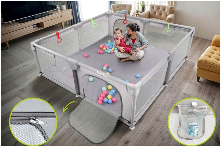 Детский манеж 180x200 см с шариками и ручками для игр и прогулок серый Harmony MC-0234 - изображение 6