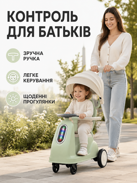 Детский электрический толокар 5-в-1 с родительской ручкой мотором аккумулятором козырьком музыкой и подсветкой для детей 1–5 лет (49676137) - изображение 4