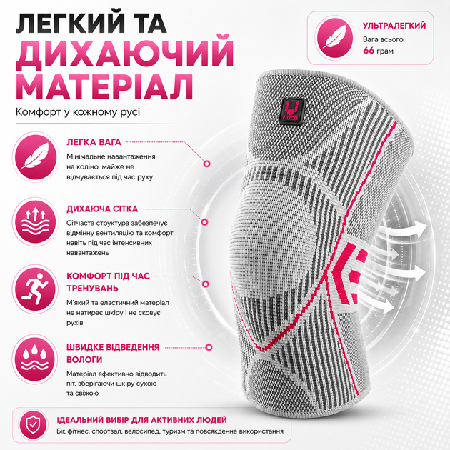 Наколенники Vilico 086, эластичные бандажи на колено для бега, фитнеса и поддержки коленных суставов, серые, размер M, 2 шт. - изображение 5