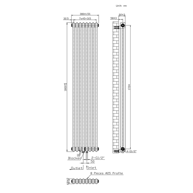 Дизайнерский радиатор Warm Well Column 2 1800×380 вертикальный, белый глянцевый - изображение 6
