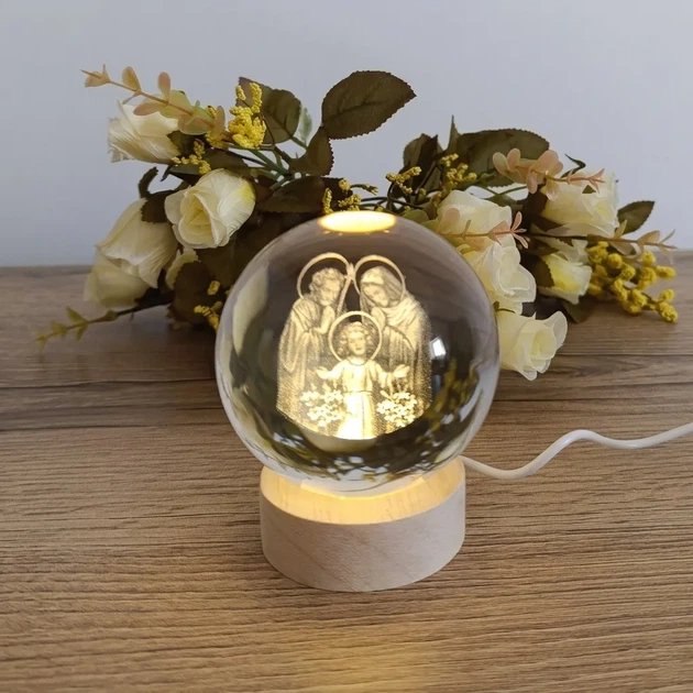 3D Кристал Святе Сімейство з LED підсвічуванням на дерев'яній підставці USB 10*8*2 см Гранд Презент MH-Q0198-5-8D - изображение 2