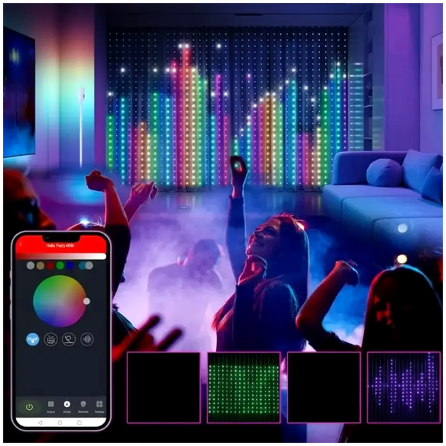 Светодиодная гирлянда штора 3х2м 400 LED для дома USB RGB LS-2788 - изображение 2