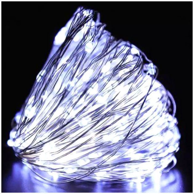 Гирлянда 10м 100LED на батарейках и USB для дома холодный белый LS-656 - изображение 5