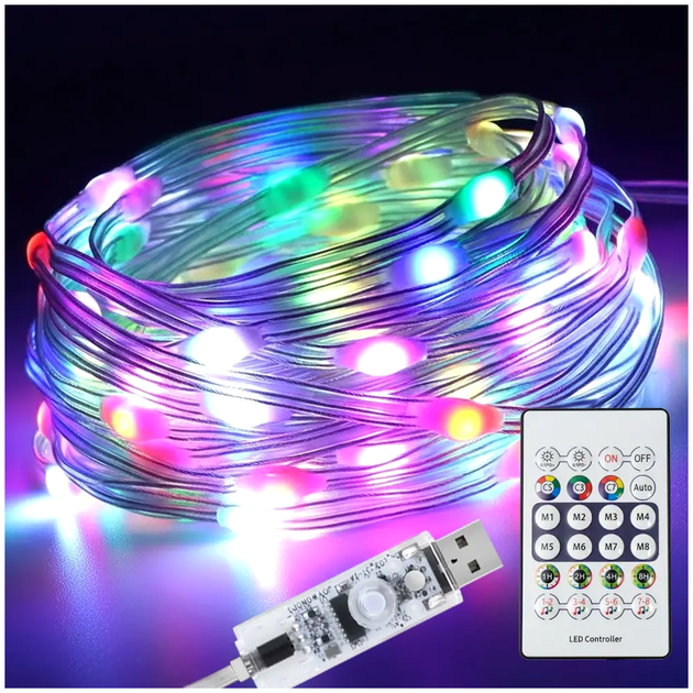 Светодиодная гирлянда 200 LED 20 метров USB пульт для дома мультицвет LS-2365 - изображение 7