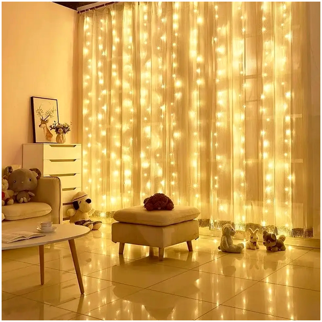 Светодиодная гирлянда 72 LED 1.5x1.5 м для украшения окон и стен теплый белый LS-1744 - изображение 8