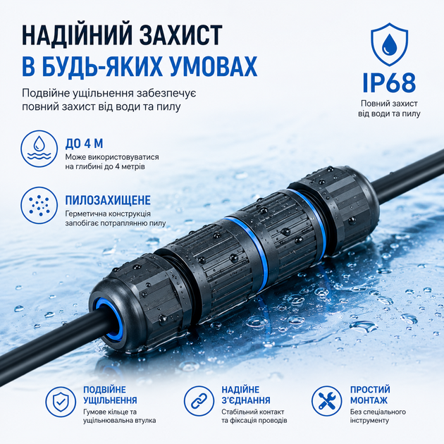 З'єднувач кабельний водонепроникний IP68, герметичний роз'єм для кабелю 3,5–10 мм 2 шт - зображення 2