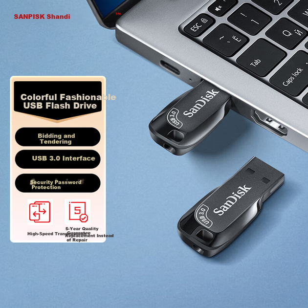 Флешка SanDisk CZ410 Kuini, 256 ГБ, USB 3.0, до 100 МБ/с, компактна, із захистом паролем - Фото 4 Флешка SanDisk CZ410 Kuini, 256 ГБ, USB 3.0, до 100 МБ/с, компактна, із захистом паролем - зображення 4