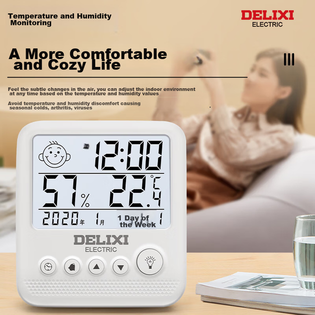 Термометр DELIXI ELECTRIC комнатный электронный, настенный, для влажности и температуры - изображение 5