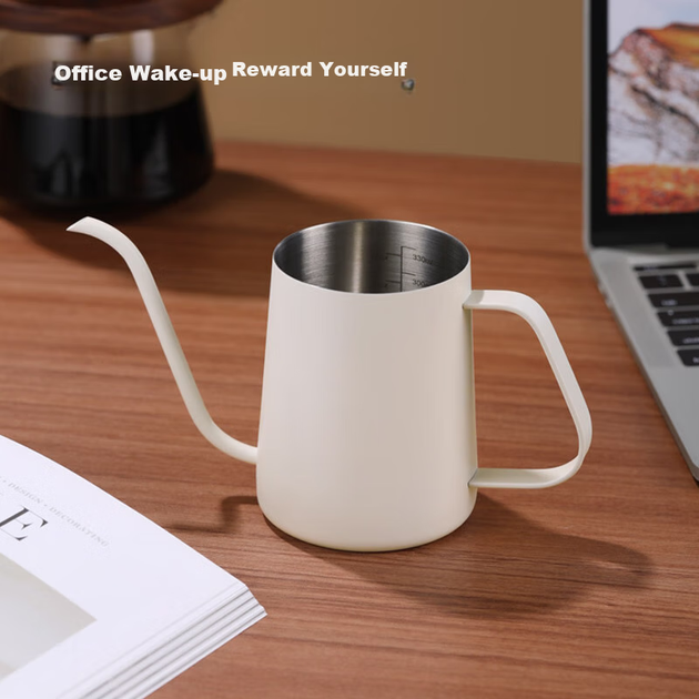 Кавоварка JD Original Pour-Over, домашній кавник для крапельного заварювання, чайник з нержавіючої сталі 304 з довгим носиком та тонким горлом, 350 мл, кремово-білий - зображення 6