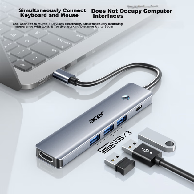 Док-станція розширення Acer Type-C, концентратор USB 3.0, адаптер HDMI, дублювання екрана 4K60Hz, зарядка PD, підходить для iPad, конвертер для комп'ютерів Huawei, Five-I - изображение 10