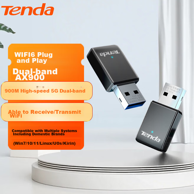 Беспроводной сетевой адаптер Tenda USB WiFi6 Smart Plug-And AX900 5G, сетевая карта, беспроводной сетевой адаптер для настольных компьютеров, встроенная антенна, неограниченный прием и передатчик Wi-Fi. - изображение 4
