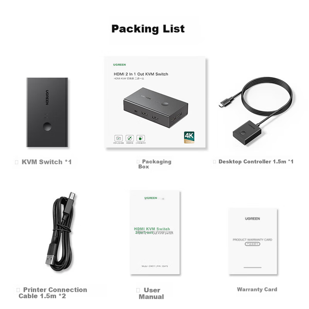 KVM-перемикач UGREEN 90809 2-портовий HDMI 4K 60 Гц - Фото 8 KVM-перемикач UGREEN 90809 2-портовий HDMI 4K 60 Гц - зображення 8