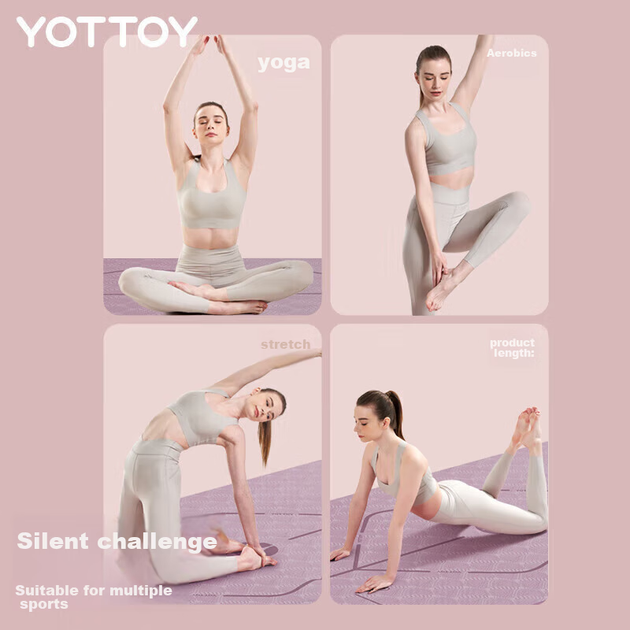 Коврик для йоги Yottoy, утолщенный и расширенный, нескользящий, для фитнеса, танцев, аэробики, звукоизолирующий, амортизирующий, для мужчин и женщин, напольный коврик для домашнего использования. - изображение 9