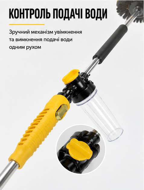 Портативна насадка на шланг для мийки авто та саду з ємністю для піни і щітками, потужна реактивна струя, універсальне підключення - зображення 4
