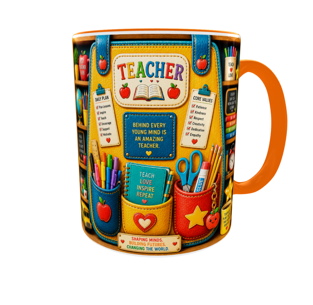 Кружка (чашка) с принтом Teacher Organizer – Professional Organizer Collection | Подарок учителю, преподавателю | Керамическая 330 мл(оранжевая ручка) - изображение 4