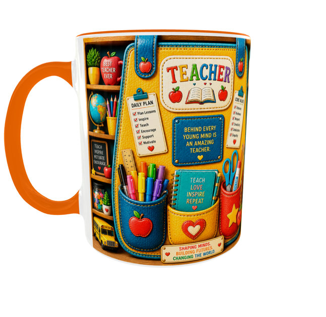 Кружка (чашка) с принтом Teacher Organizer – Professional Organizer Collection | Подарок учителю, преподавателю | Керамическая 330 мл(оранжевая ручка) - изображение 6