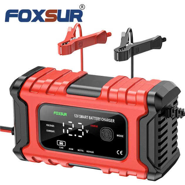 Зарядний пристрій автомобільний Foxsur FBC1206D 12 V/6 А автоматичний імпульсний із функцією відновлення Red (19430) - зображення 2