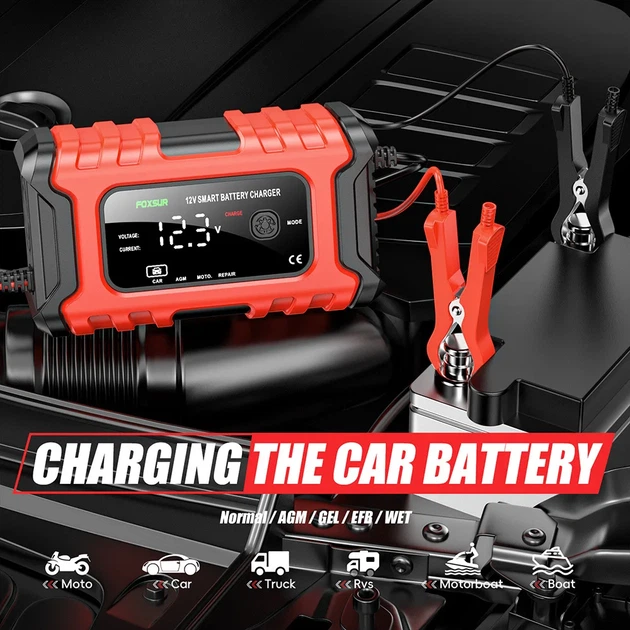 Зарядний пристрій автомобільний Foxsur FBC1206D 12 V/6 А автоматичний імпульсний із функцією відновлення Red (19430) - зображення 11