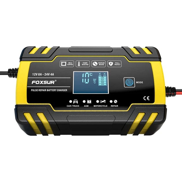 Зарядний пристрій автомобільний Foxsur FBC122408D 12 V 8 A / 24 V 4 A Автоматичний імпульсний з функцією відновлення Yellow (19433) - зображення 4
