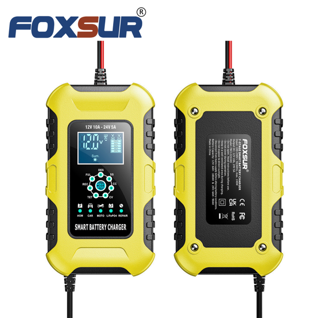 Умное зарядное устройство автомобильное Foxsur FBC122410D 12V / 10A - 24V / 5A Автоматическое импульсное с функцией восстановления Yellow (19437) - изображение 5