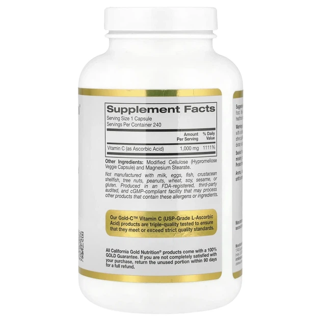 Вітамін C класу USP California Gold Nutrition (Gold C™) 1000 мг 240 вегетаріанських капсул (CGN-00932) - зображення 2
