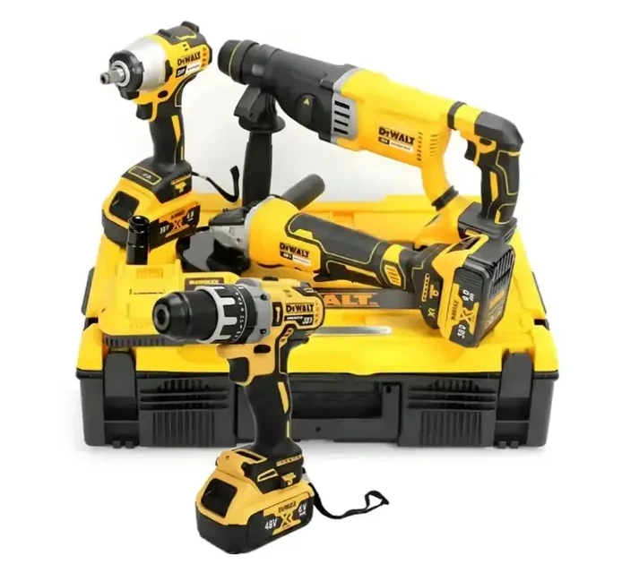 Набор инструментов DeWalt 4в1, аккумуляторный шуруповерт, гайковерт, перфоратор, болгарка, дрель в кейсе - изображение 8