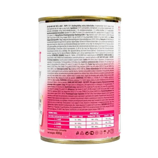 Вологий корм Brit Care Paté & Meat для цуценят усіх порід, з куркою та індичкою, 400 г - Фото 2 Вологий корм Brit Care Paté & Meat для цуценят усіх порід, з куркою та індичкою, 400 г - изображение 2