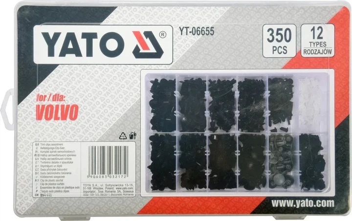 Набір кліпс обшивки салону YATO для VOLVO 12 типорозмірів 350 шт YT-06655 - зображення 4
