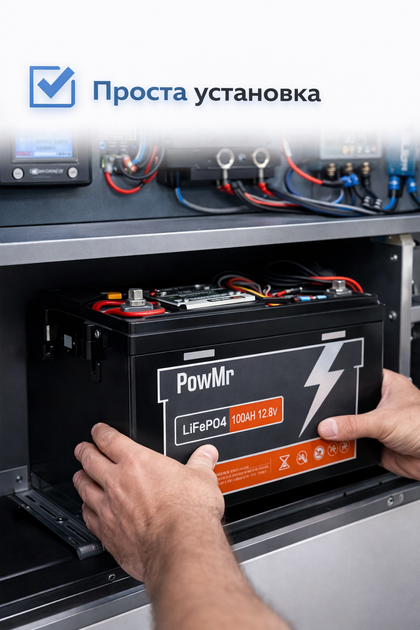 Акумулятор літій-залізо-фосфатний PowMr LiFePO4 12,8V 100 Ah, 1,28 кВт·год - Фото 4 Акумулятор літій-залізо-фосфатний PowMr LiFePO4 12,8V 100 Ah, 1,28 кВт·год - зображення 4