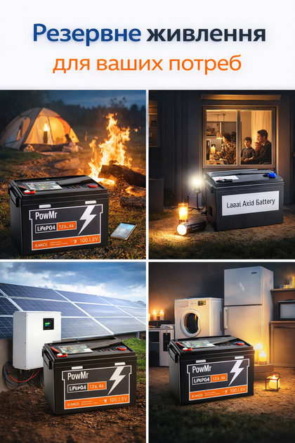 Акумулятор літій-залізо-фосфатний PowMr LiFePO4 12,8V 100 Ah, 1,28 кВт·год - Фото 5 Акумулятор літій-залізо-фосфатний PowMr LiFePO4 12,8V 100 Ah, 1,28 кВт·год - зображення 5