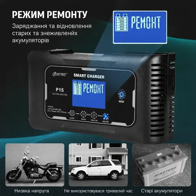 Универсальное зарядное устройство HTRC P15 12V/24V для АКБ LiFePO4 AGM GEL (1512) - изображение 8