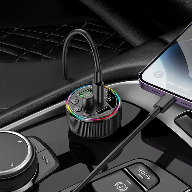 FM трансмиттер Bluetooth 30Вт 2xUSB Type-C для автомобиля черный Hoco TRM-516 - изображение 2