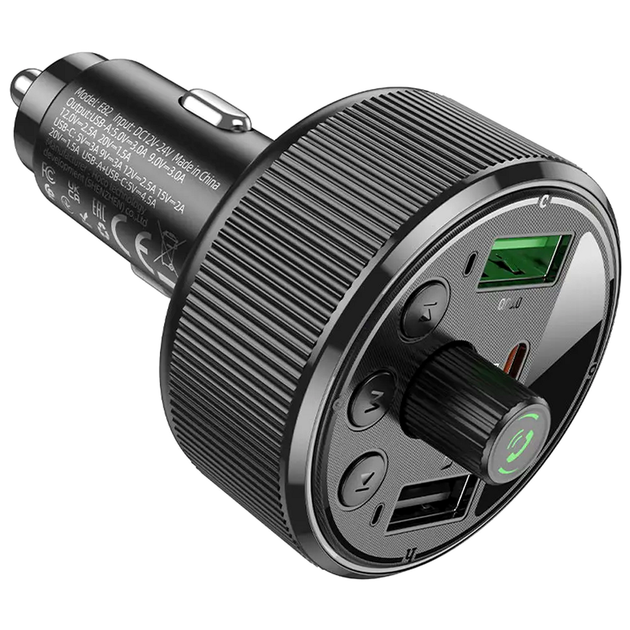 FM трансмиттер Bluetooth 30Вт 2xUSB Type-C для автомобиля черный Hoco TRM-516 - изображение 4