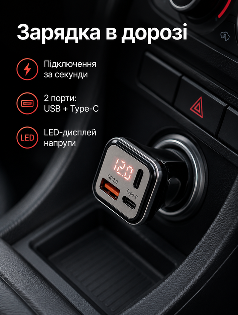FM модулятор для авто 12–24В с двумя Type-C и USB и быстрой зарядкой Quick Charge 3.0 выход 5В/3.1А макс 9В/2А - Фото 2 FM модулятор для авто 12–24В с двумя Type-C и USB и быстрой зарядкой Quick Charge 3.0 выход 5В/3.1А макс 9В/2А - изображение 2