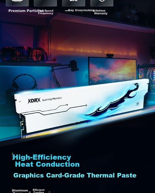 Оперативная память KORX C18 DDR4-3200 16384MB PC4-25600 (Kit of 2x8192) Daoke White - изображение 4