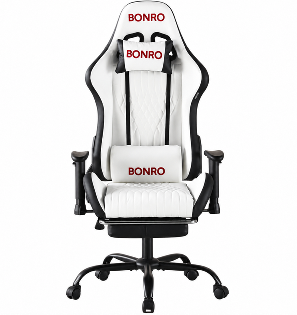 Геймерське крісло з підставкою для ніг Bonro 1002G-1 біле - зображення 3