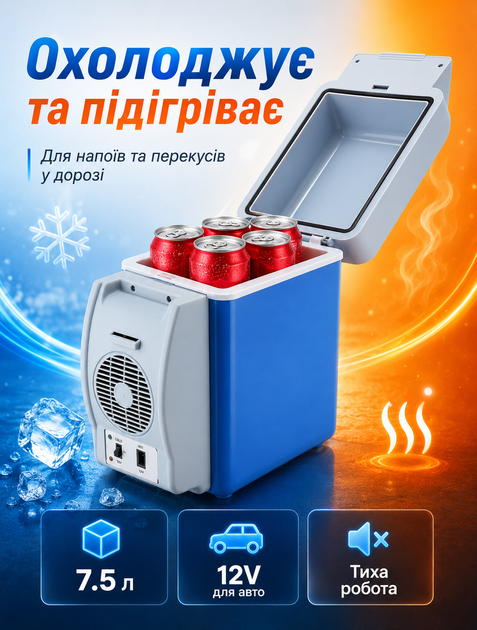 Портативний автомобільний холодильник Box Cooler 7,5 л з живленням від прикурювача, режимом підігріву та ременем для перенесення блакитний - зображення 3