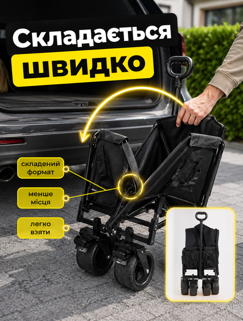 Складная тележка‑диван трансформер A-plus для сада и магазина 2 в 1 с вездеходными колесами, каркасом из легированной стали и тканью Oxford 600D до 180 кг - изображение 5